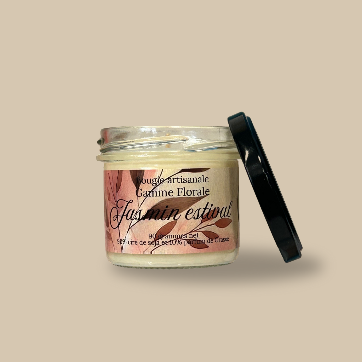 Vela hecha a mano con aroma a jazmín de verano.