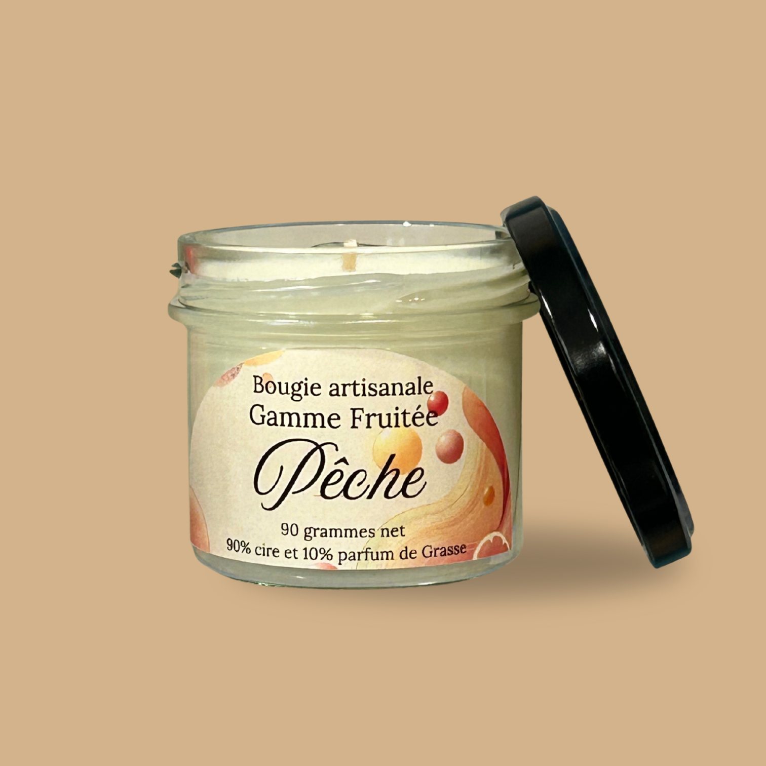 Vela hecha a mano con aroma a melocotón