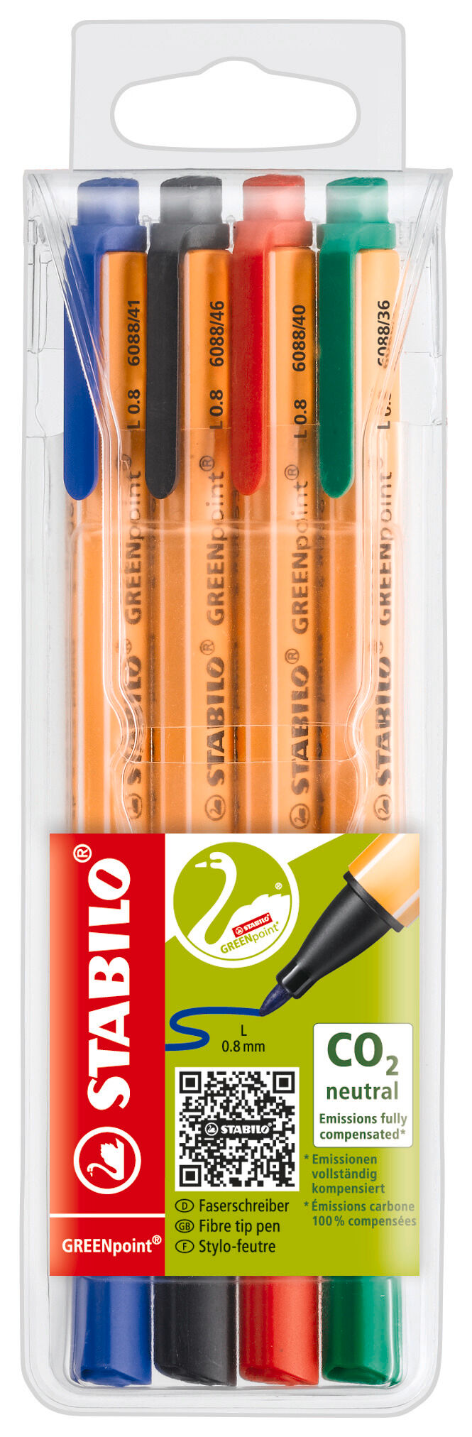 Etui x 4 STABILO GREENpoint schwarz + blau + rot + grün
