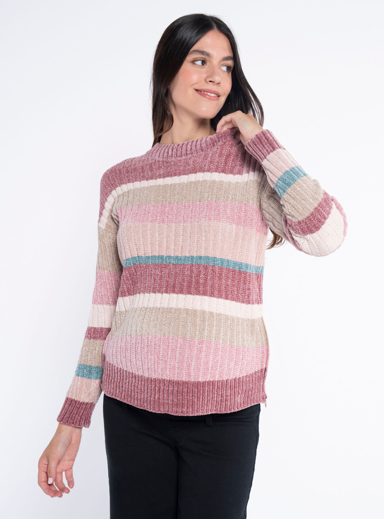 Maglione a righe con cerniera