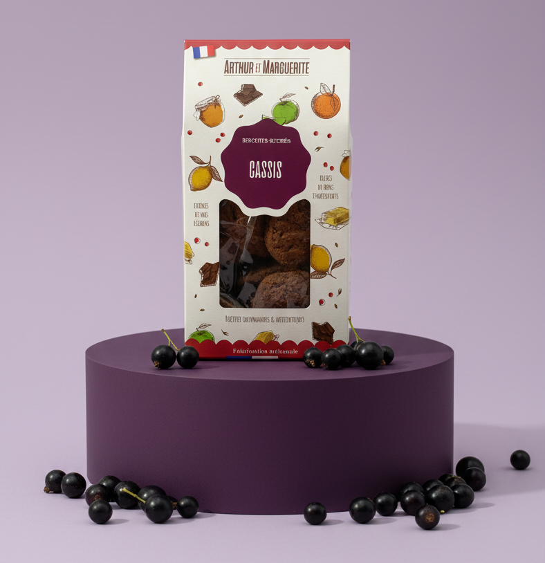 Süße Kekse mit schwarzem Johannisbeergeschmack - 130-g-Beutel