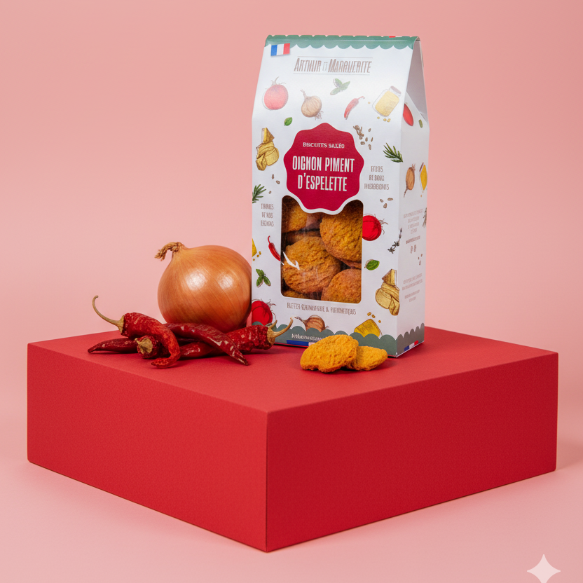 Aperitif-Kekse mit Espelette-Pfeffer-Zwiebel-Geschmack – 110-g-Beutel