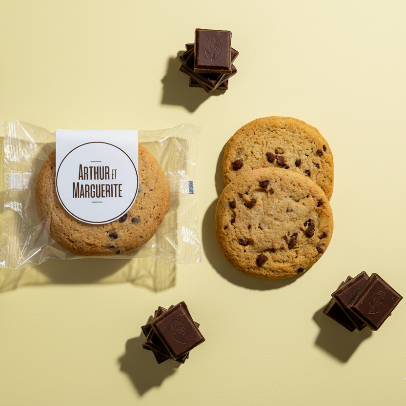 Keksbeutel mit 2 einfachen Butterkeksen mit Schokoladenstückchen – 60 g