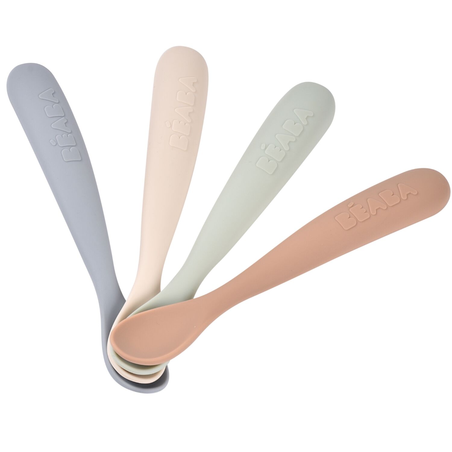 BEABA, Set of 4 silicone spoons for babies - Natural