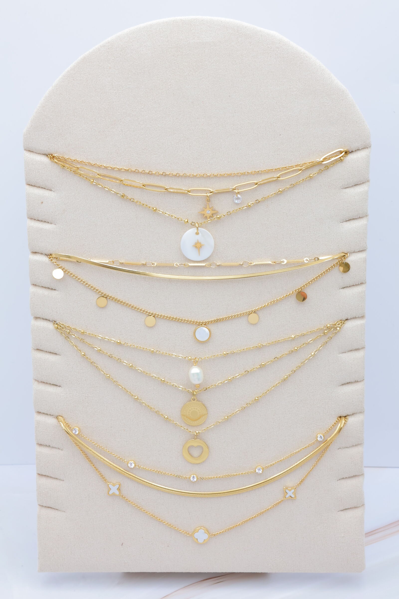 Set mit 4 Edelstahlketten mit Präsentationsständer - PR-COLLIER78