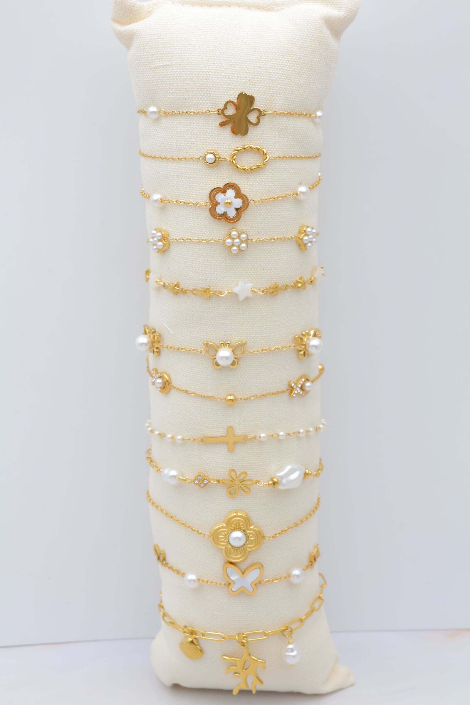 Set mit 12 Edelstahlarmbändern mit Kissen - C-BRACELET97