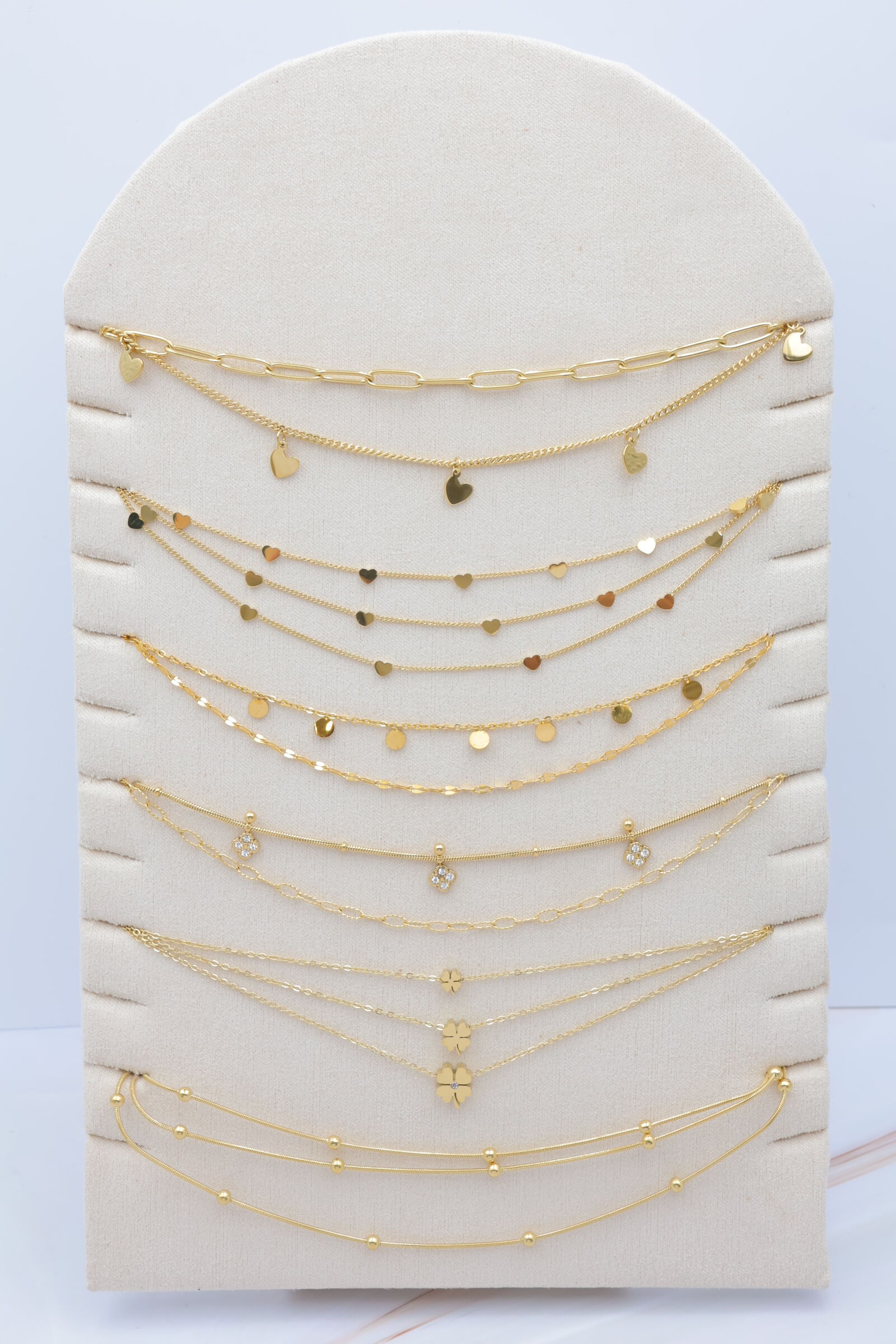 Set mit 6 Edelstahlketten mit Präsentationsständer - PR-COLLIER77