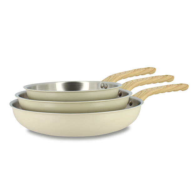 Set of 3 Easynox frying pans
20/24/28 cm in stainless steel
and foam-coated aluminum