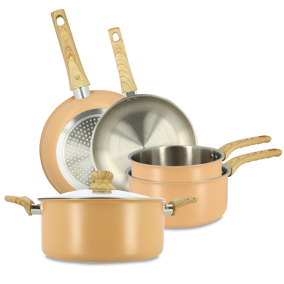 Easynox 5-piece set in stainless steel and coral aluminum