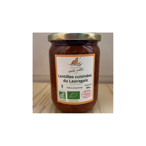 Jar of cooked Lauragais organic lentils - 500 g - batch no. 1227