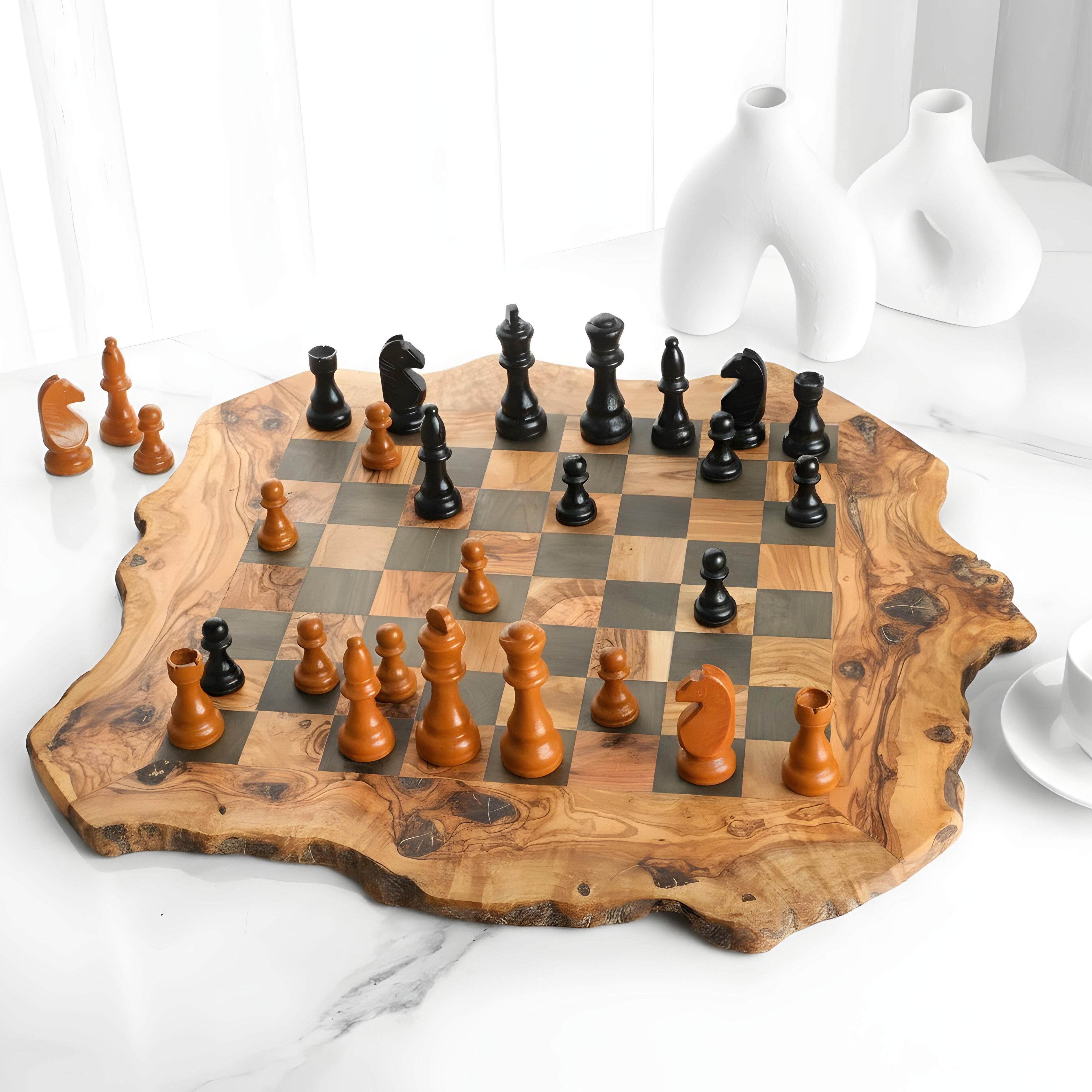 Echiquier en bois d'olivier – Cases Noires, Fait Main