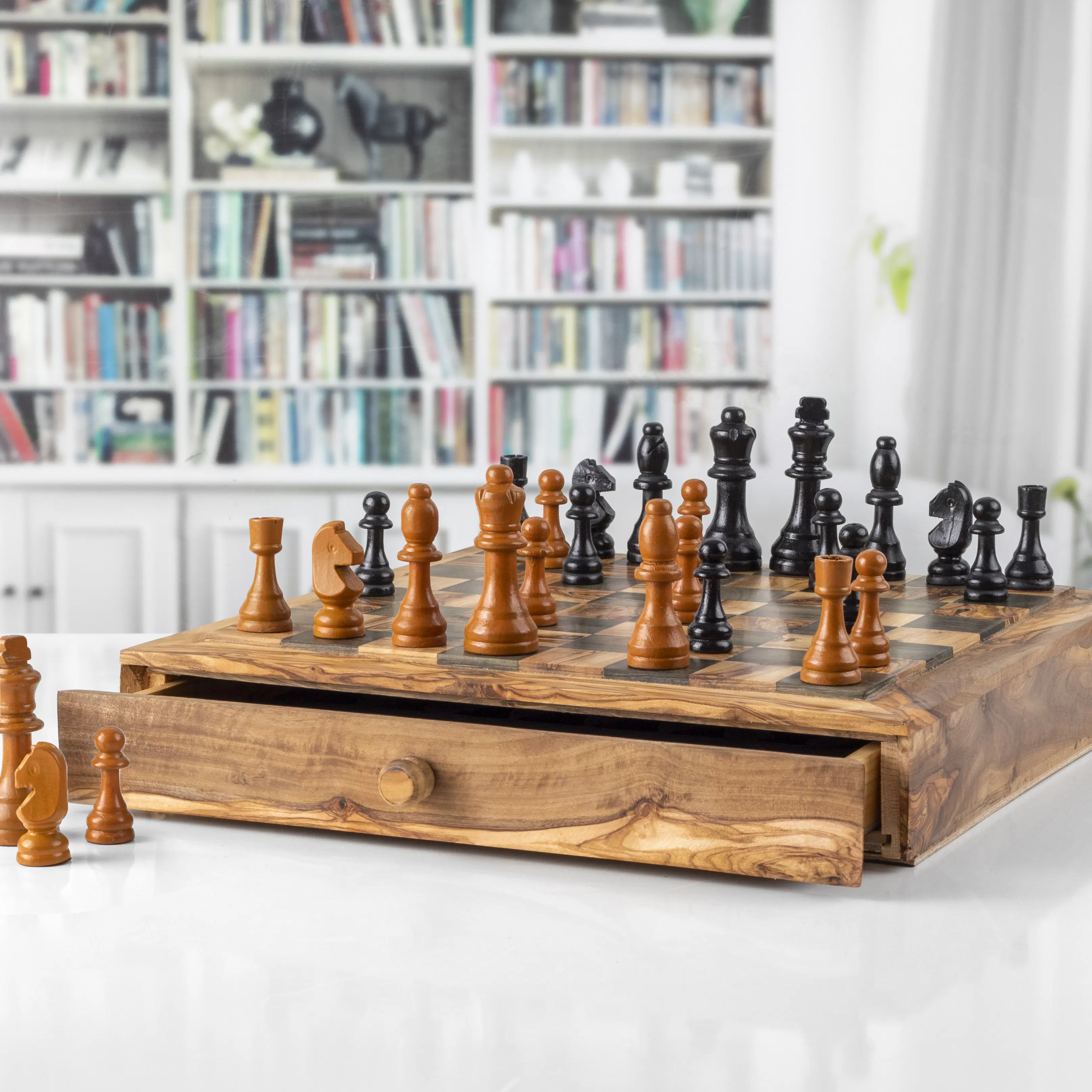 Buy wholesale Olive Wood Chess Set — Inlaid Board with Drawer