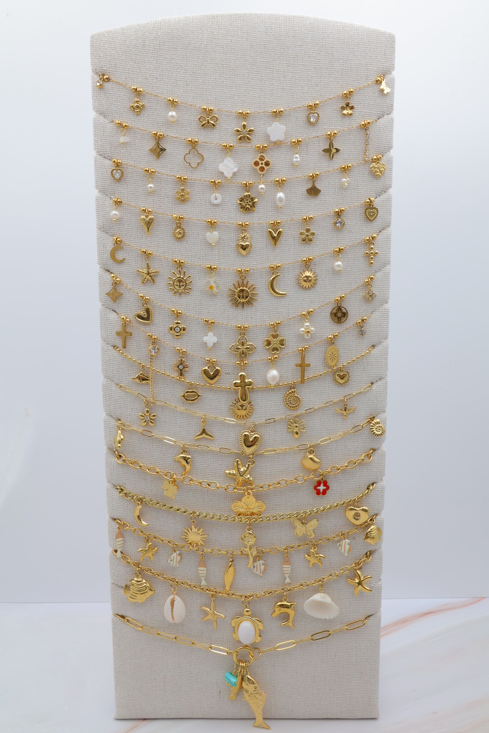 Set mit 15 Edelstahl-Halsketten und Präsentationsständer - PR-COLLIER86