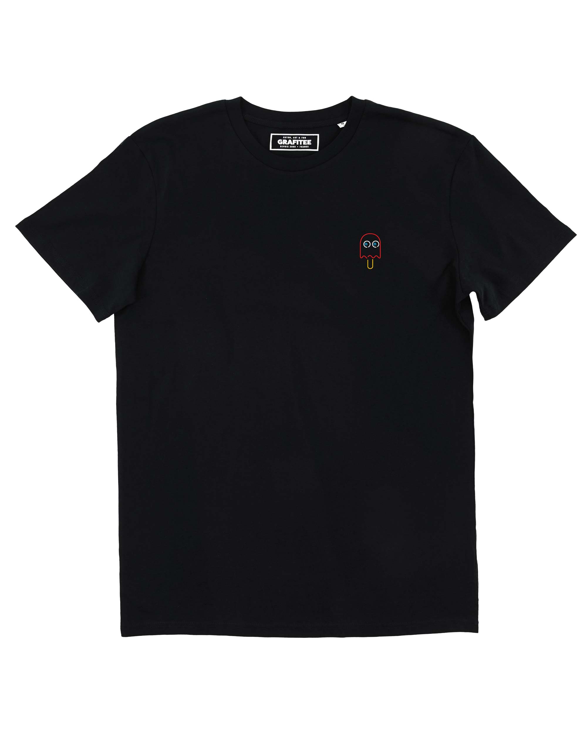 T-shirt brodé de couleur noir Pac Pop 100% coton bio
