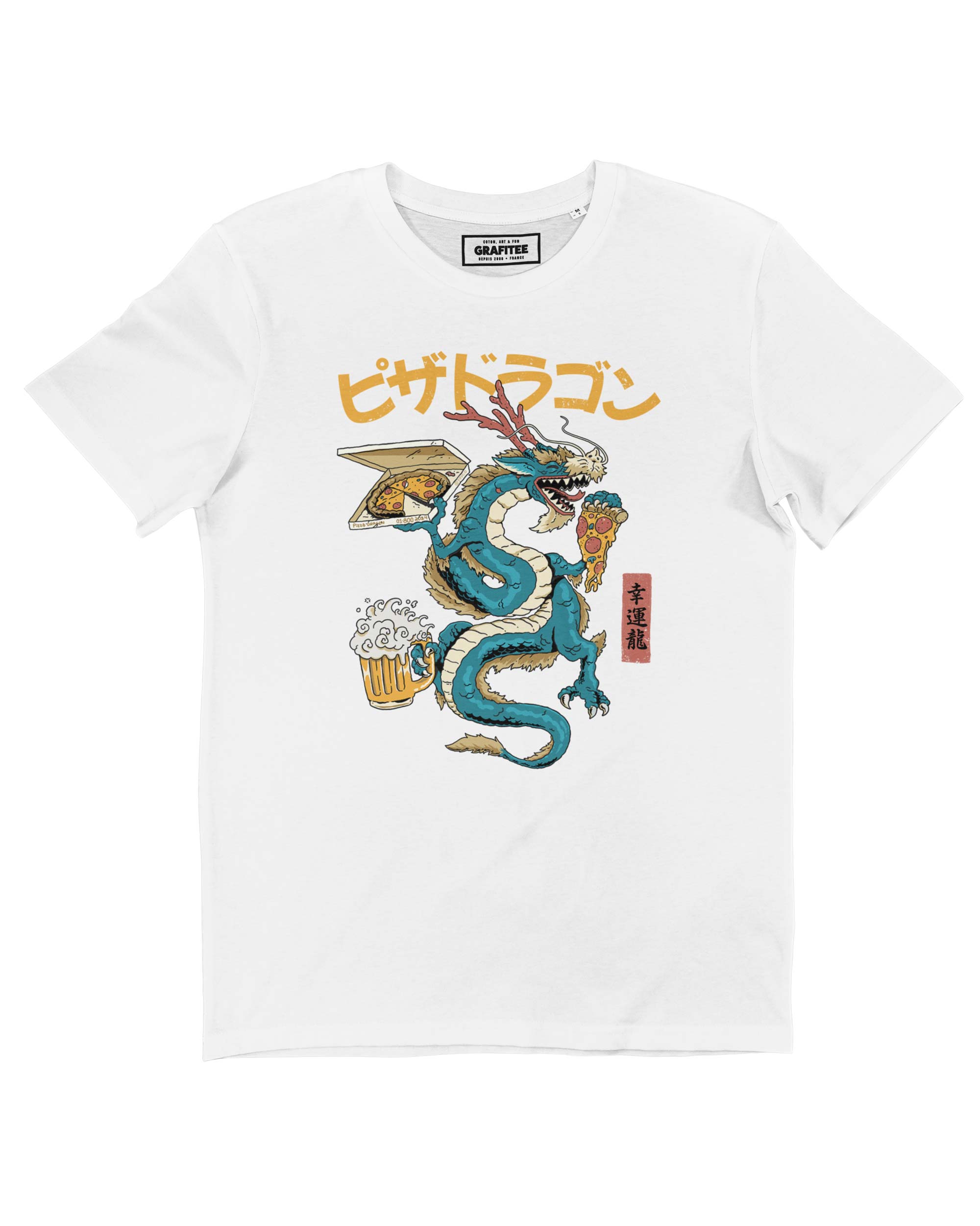 Camiseta White Pizza Dragon, 100% algodón de primera calidad