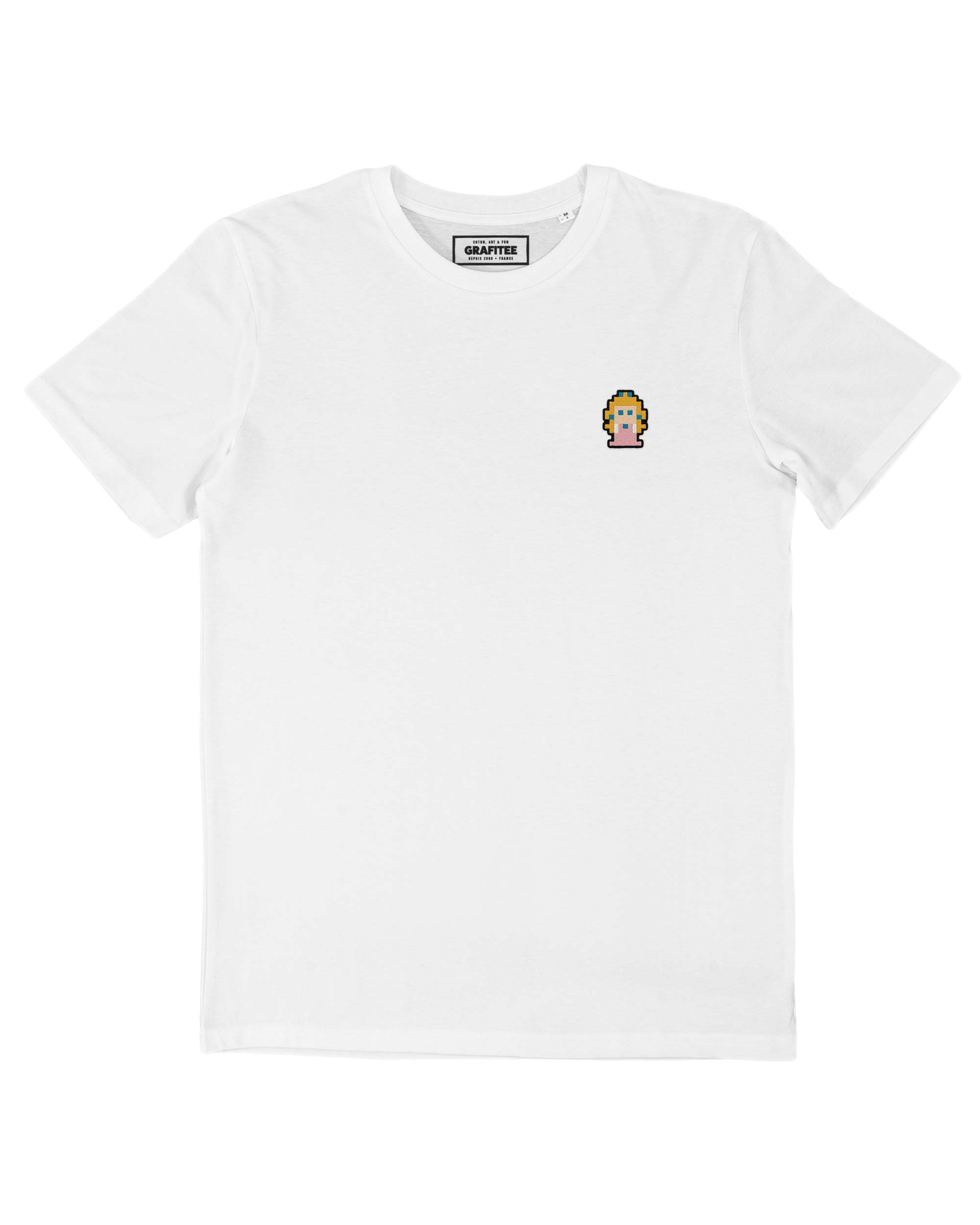 White t-shirt embroidered Princess Peach 100% premium organic cotton