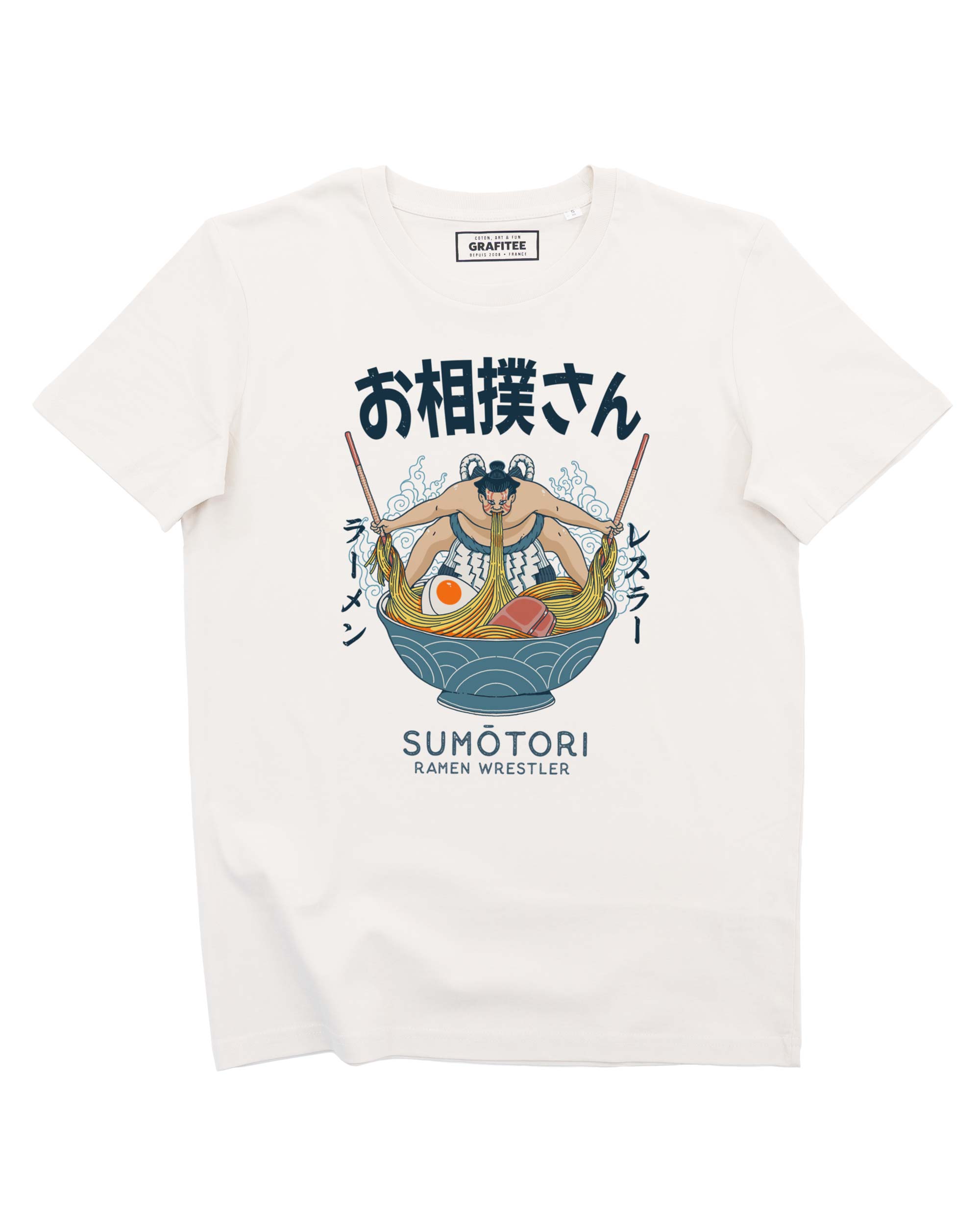 Camiseta Ramen Wrestler color blanco hueso, 100% algodón de primera calidad