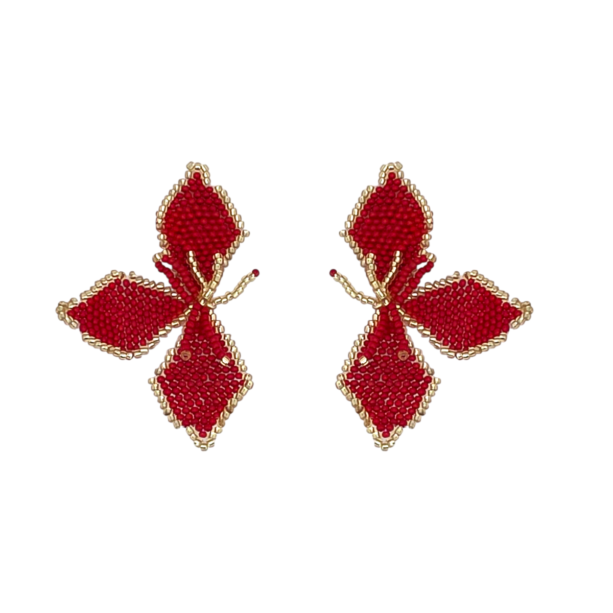 ORECCHINI A PERNO CON FOGLIA ROSSA E ORO