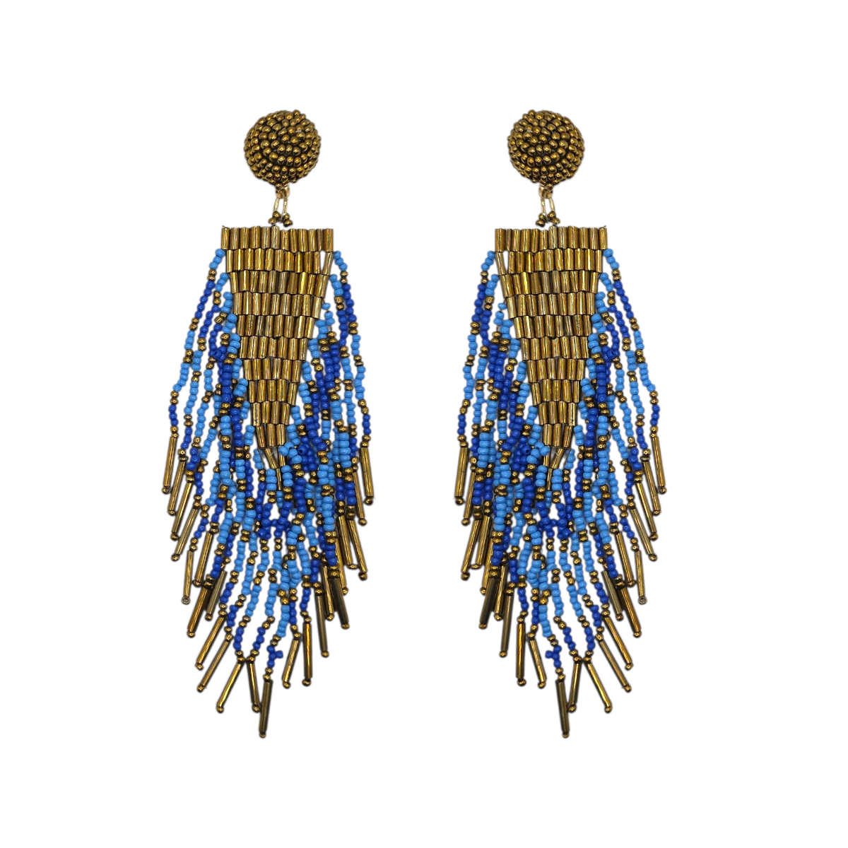 ORECCHINI CON NAPPINE A CASCATA IN BRONZO E OMBRE BLU