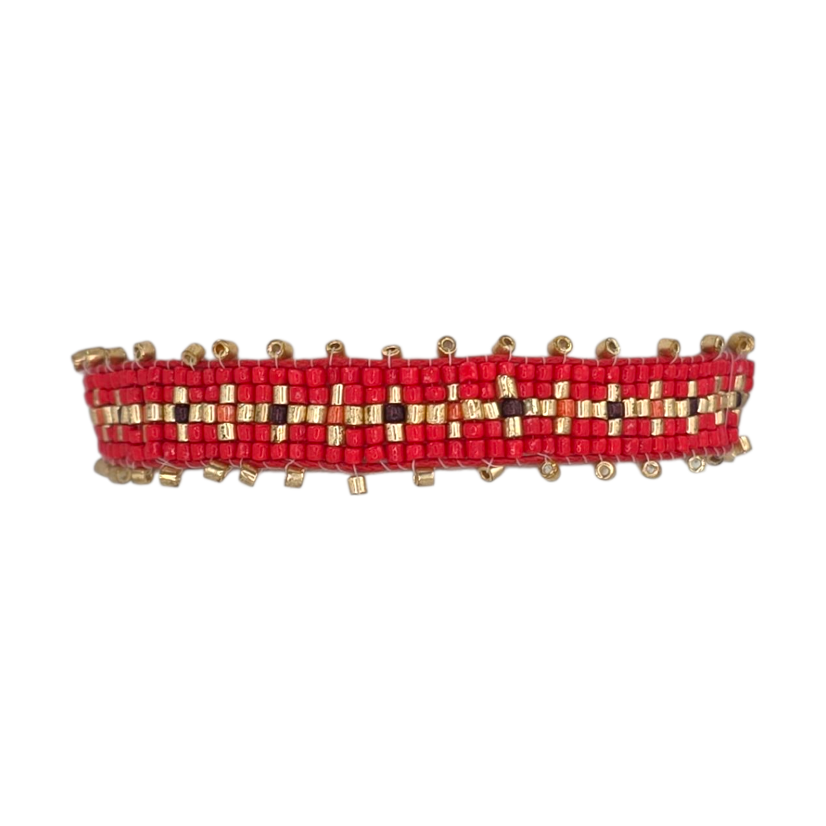 BRACCIALE CON PERLINE A CROCE DECORATE IN ROSSO MIX