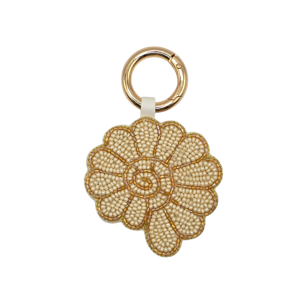 CIONDOLO PER BORSA A FORMA DI CONCHIGLIA A SPIRALE CON PERLINE IN AVORIO E ORO