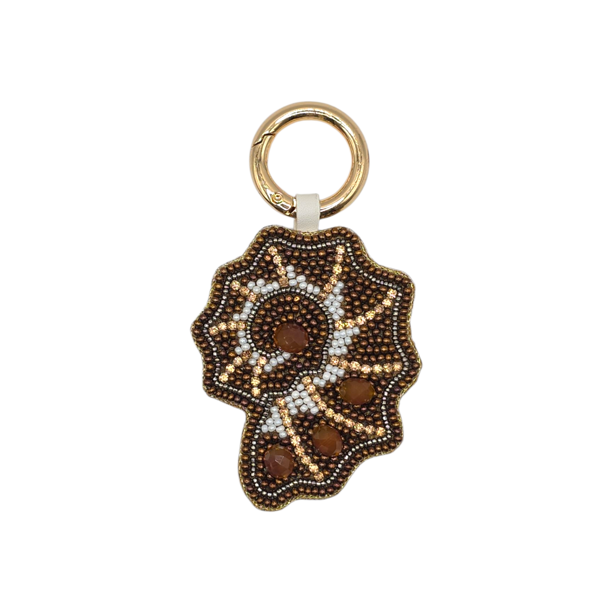 CIONDOLO PER BORSA A FORMA DI CONCHIGLIA A SPIRALE CON PERLINE MARRONE E ORO