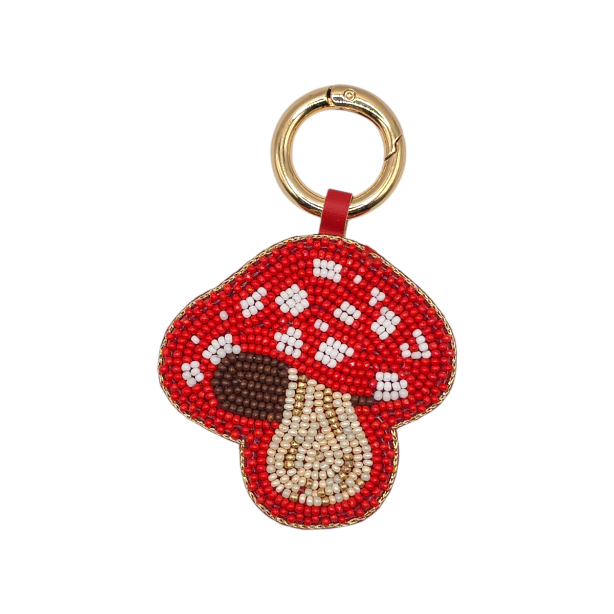 CIONDOLO PER BORSA CON PERLINE A FORMA DI FUNGO ROSSO