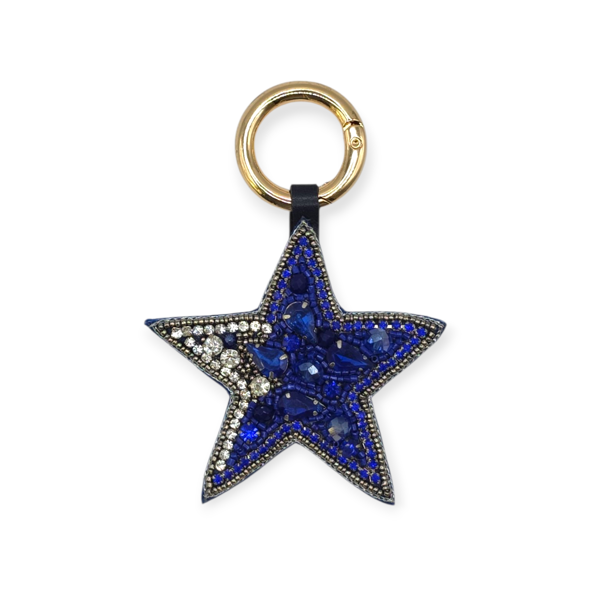 CIONDOLO PER BORSA A FORMA DI STELLA CON PERLINE BLU BRILLANTI