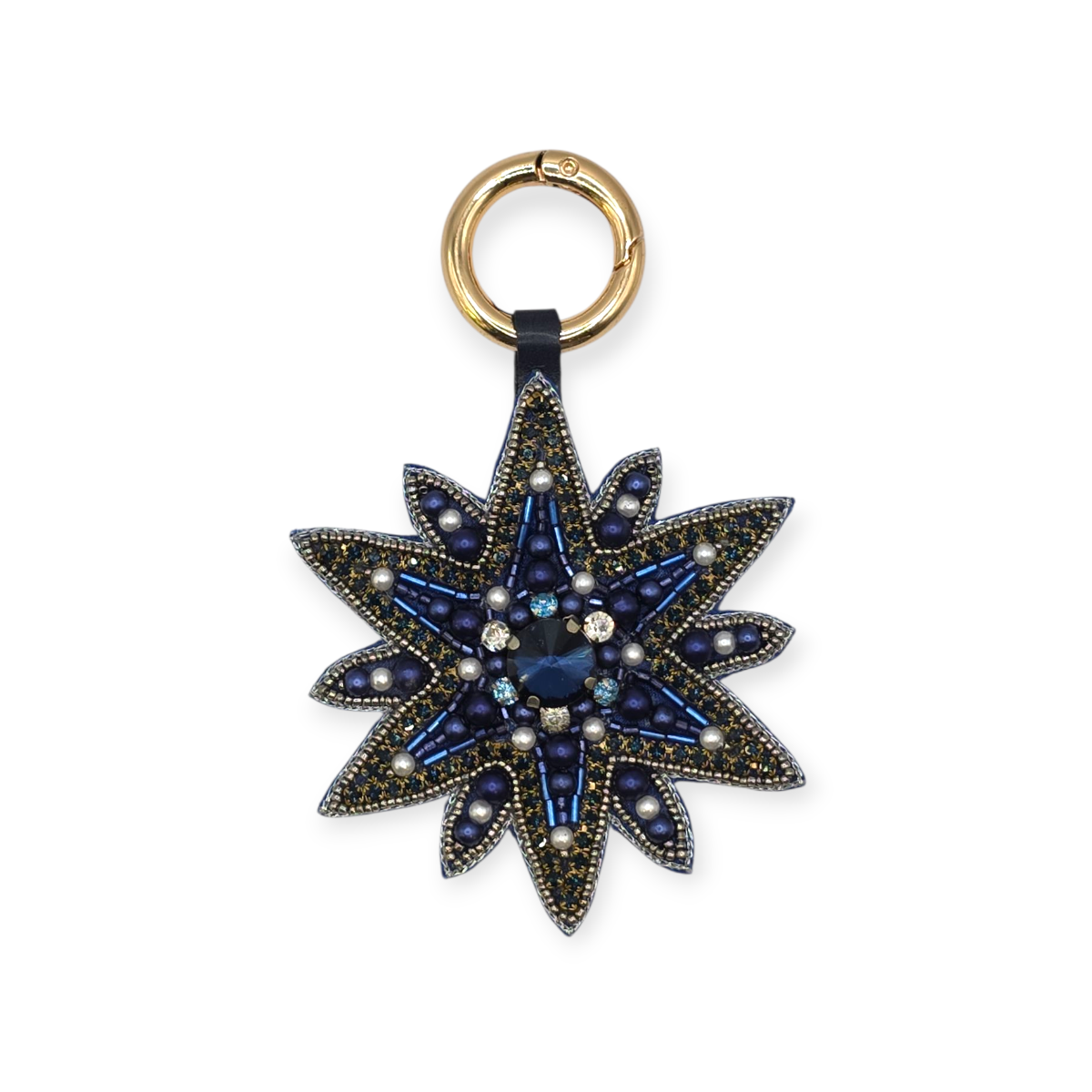BLUE & SILVER SPARKLE BEADED SNOWFLAKE BAG CHARM
