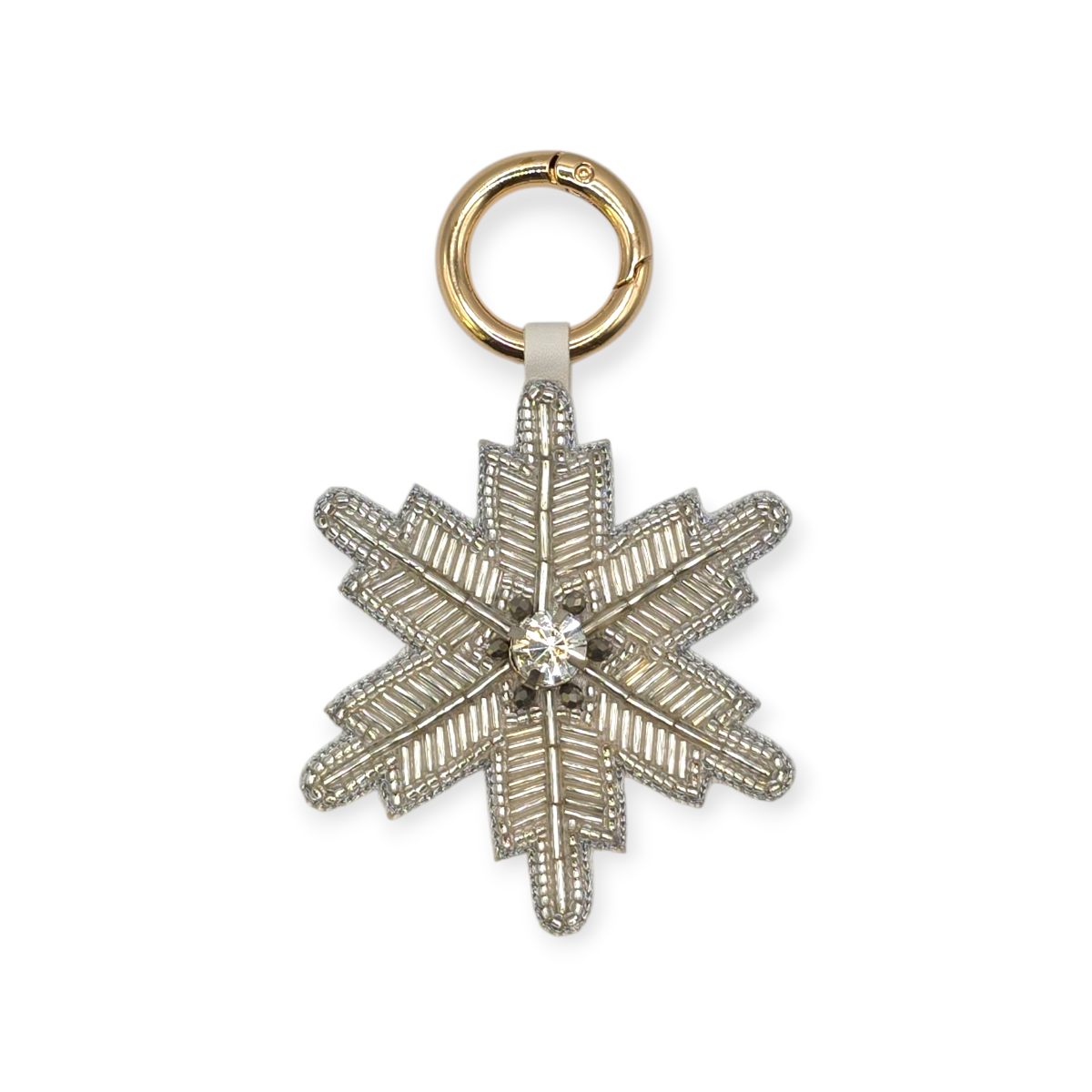 WHITE SHIMMER BEADED BAR SNOWFLAKE BAG CHARM