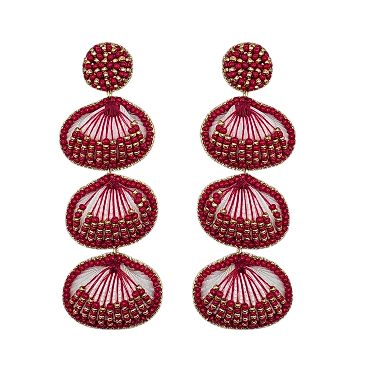 ORECCHINI A GOCCIA CON PERLINE ROSA E CONCHIGLIE DI VITELLO