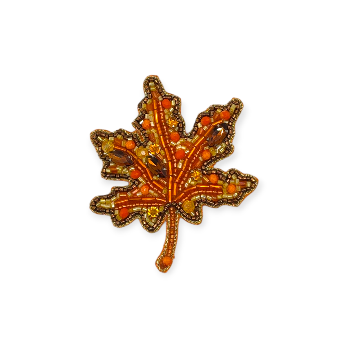 ORANGE OMBRE SPARKLE EMBROIDERED MAPLE LEAF BROOCH