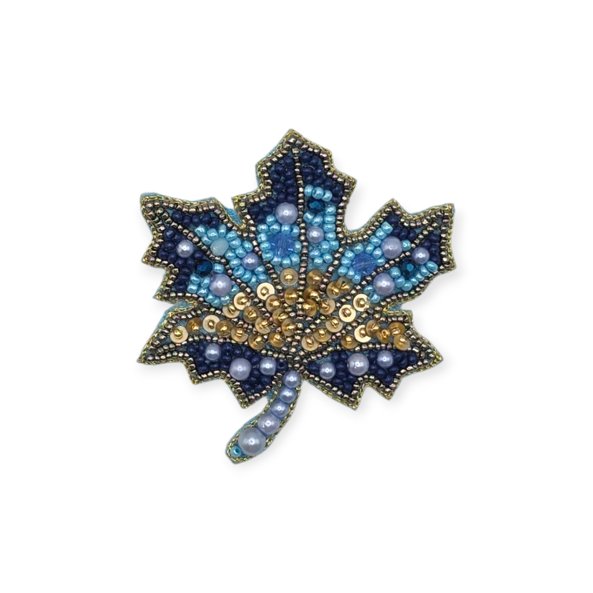 BLUE OMBRE SPARKLE EMBROIDERED MAPLE LEAF BROOCH