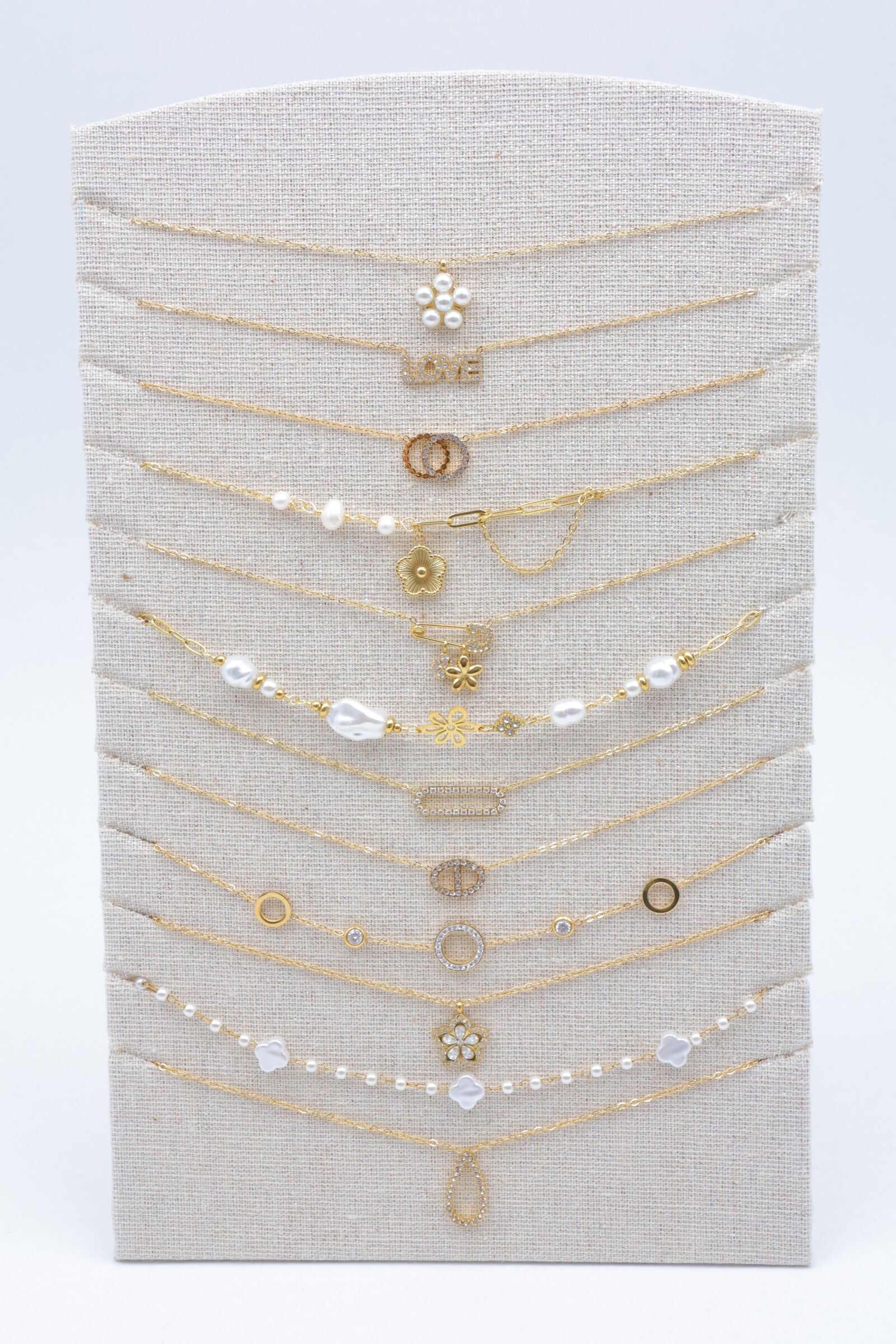 Set mit 12 Edelstahl-Halsketten und Präsentationsständer - PR-COLLIER88