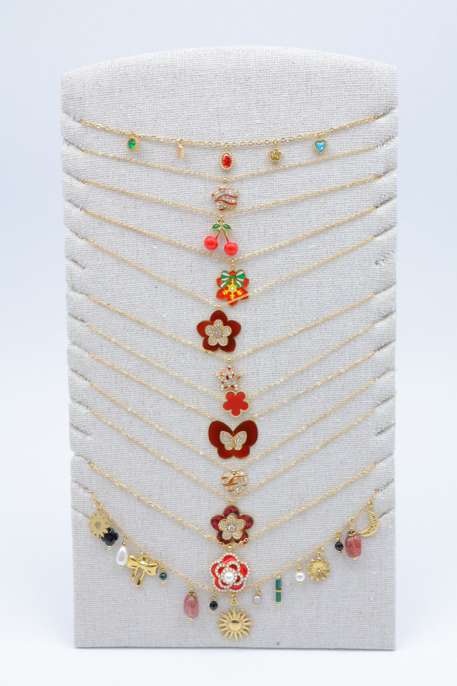 Set mit 11 Edelstahl-Halsketten und Präsentationsständer - PR-COLLIER89