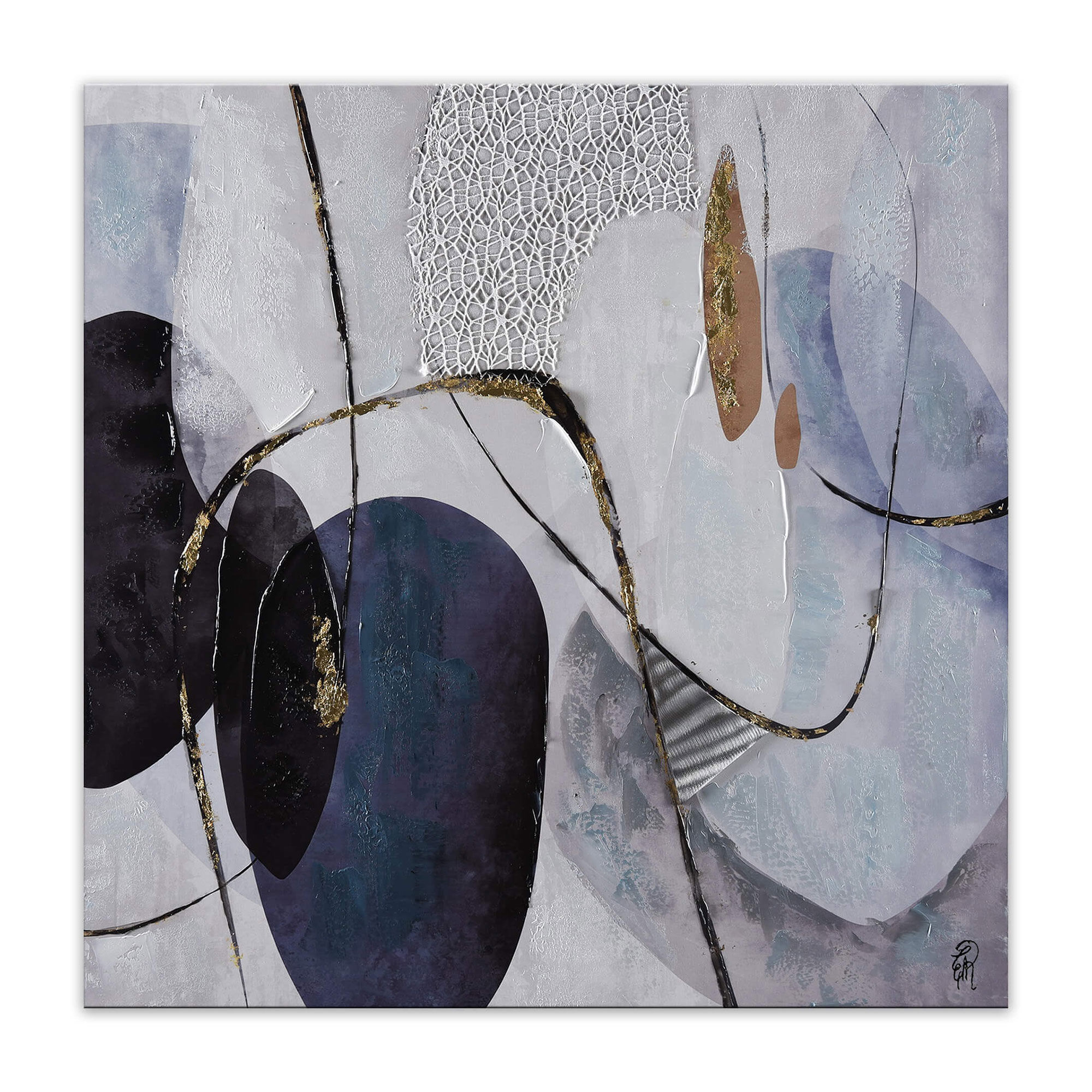 ADM – „Abstrakter“ Druck – Grau, Schwarz und Blau