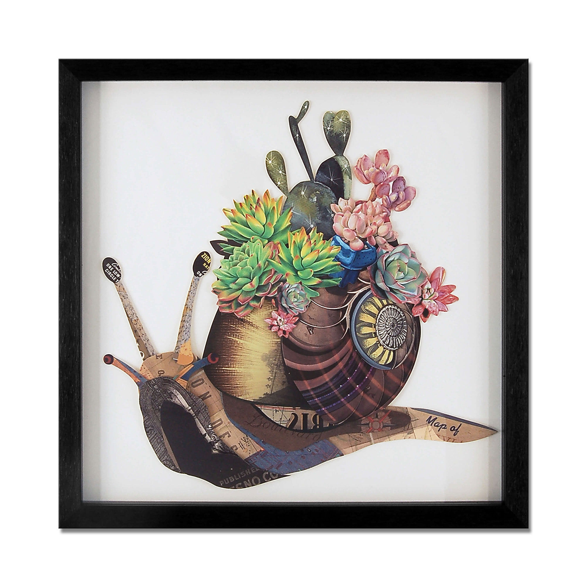 ADM - Pintura collage 3D 'Caracol con flores 2'