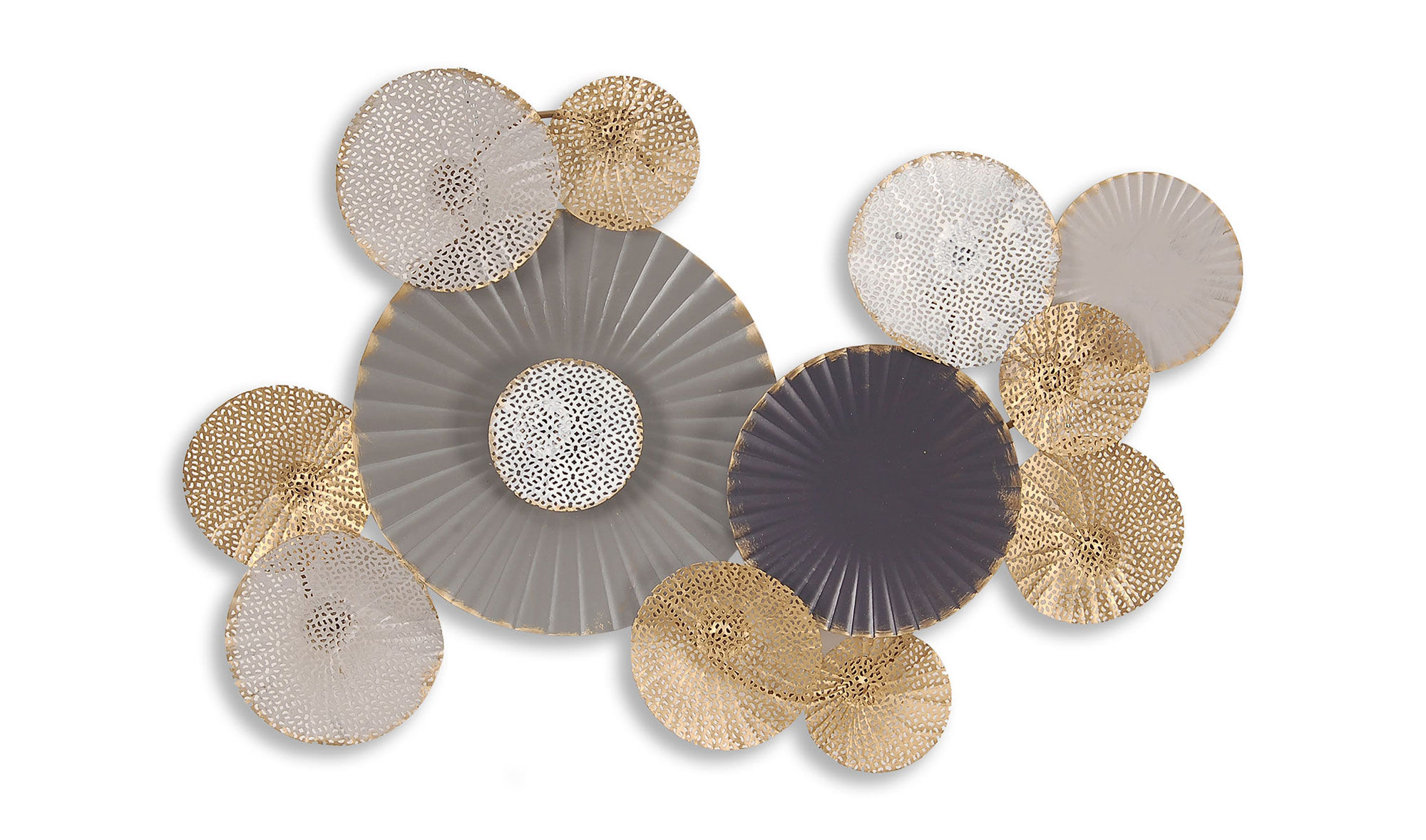 ADM - Peinture orientale en métal noir, argent et or