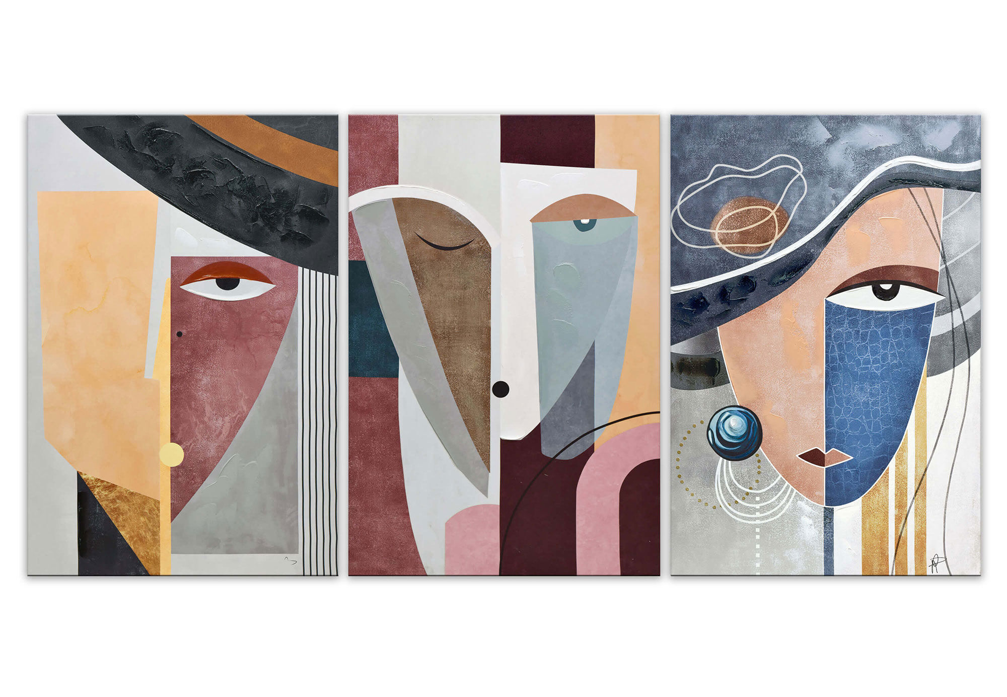 ADM - Estampe « Composition de visages abstraits » - Rose