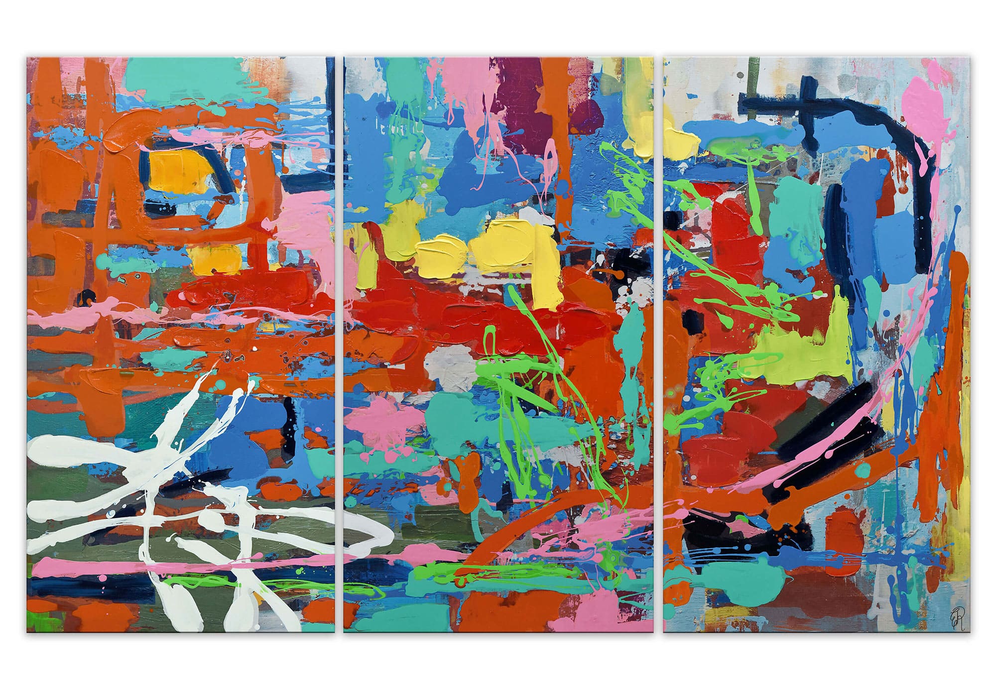 ADM - Gemälde „Abstraktes Trio aus mehrfarbigen Spritzern“