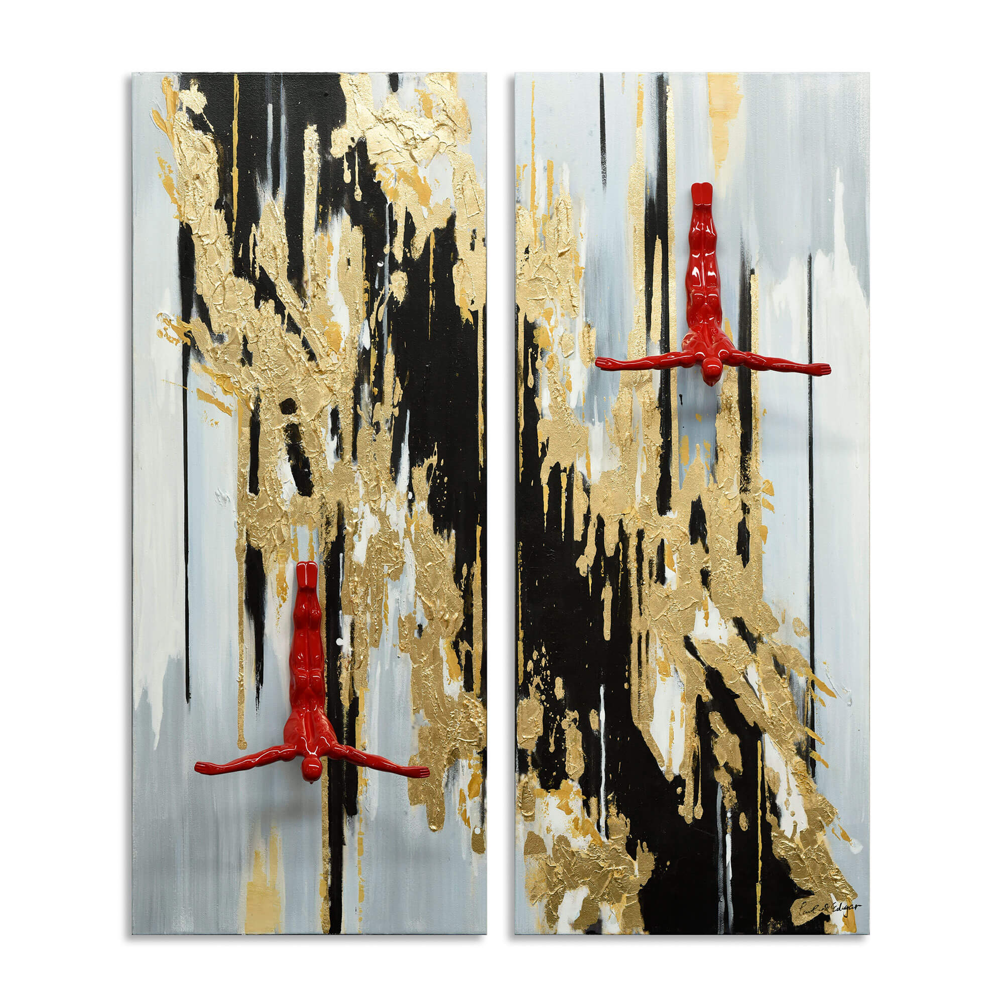 ADM - Pintura escultórica 'Buzos sobre oro y negro'