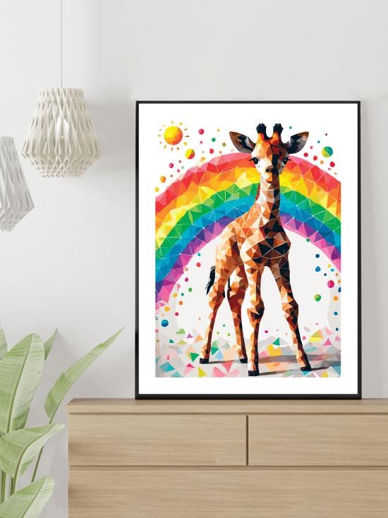 Giraffe and Rainbow Poster (30 x 40 cm)