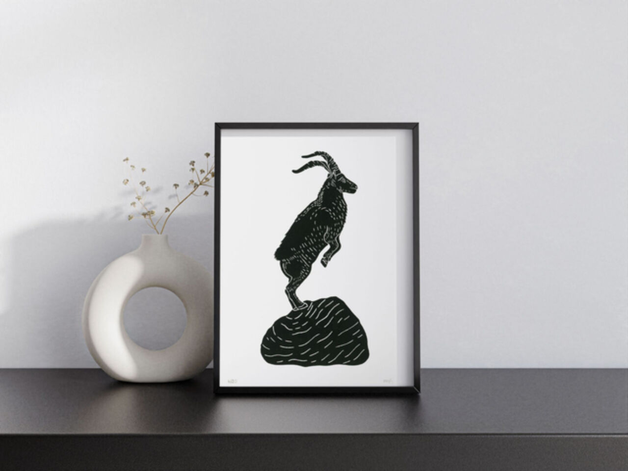 Linograbado « Bouquetin » – Impresión artesanal A5 sobre papel blanco 200g