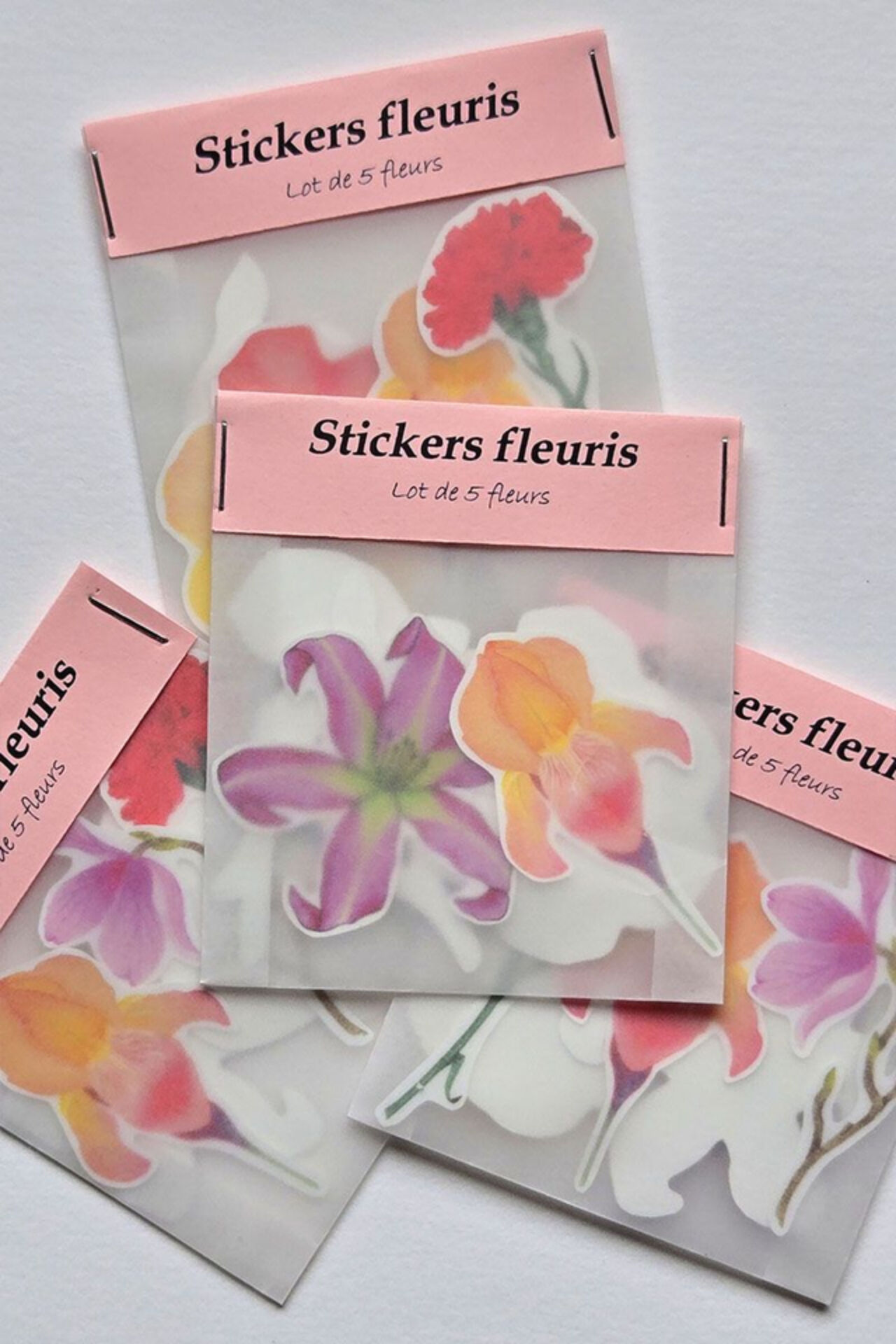 Lotto di 5 autocollants fleuris – autocollants floraux faits main en vinile
