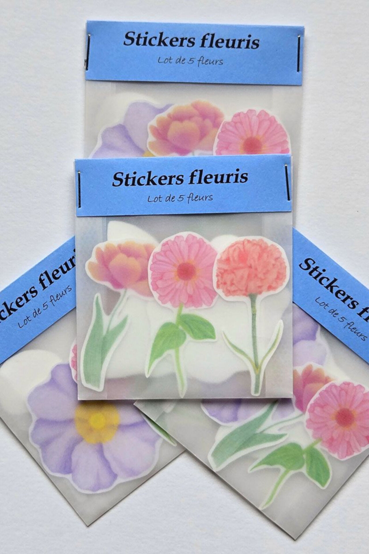 Lotto di 5 autocollants fleuris – autocollants floraux faits main en vinile
