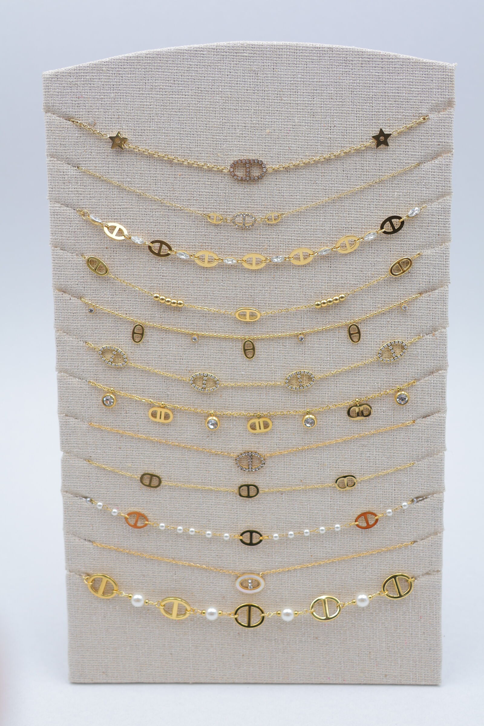 Juego de 12 collares de acero inoxidable con expositor - PR-COLLIER90