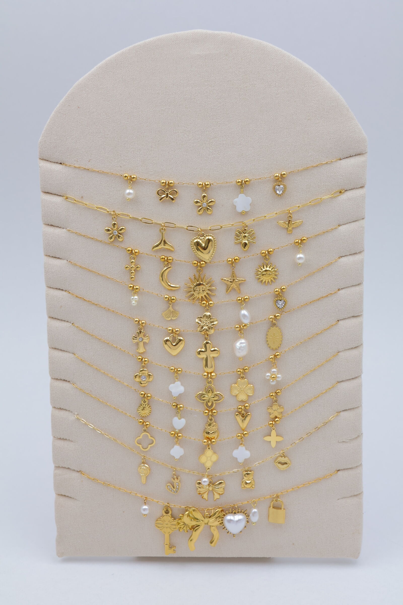 Set of 5 stainless steel necklaces with display stand - PR-COLLIER91