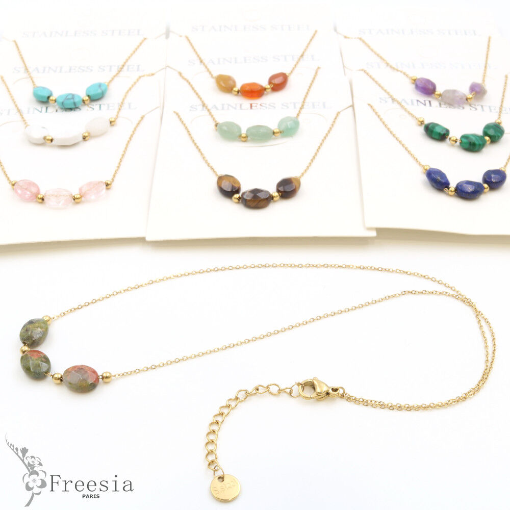 Collier acier et pierre naturelle - 10122