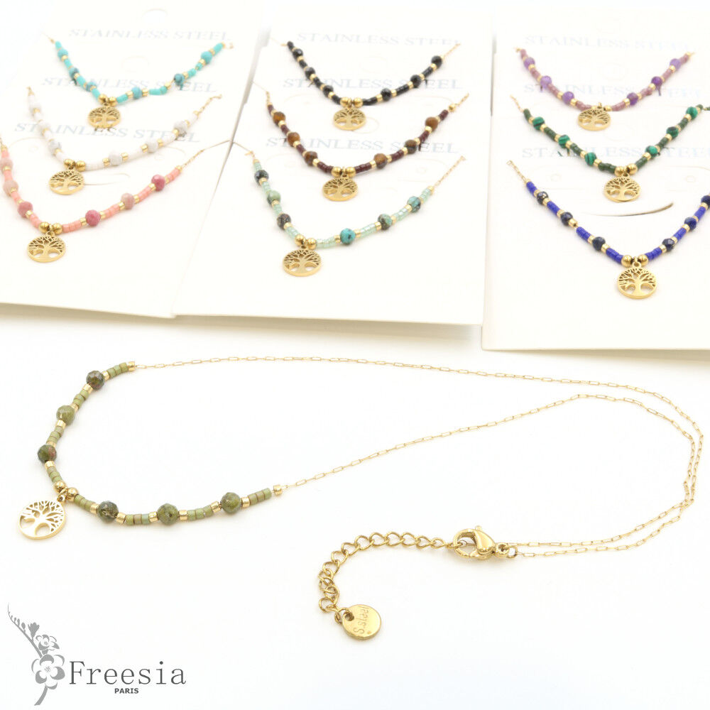 Collier acier et pierre naturelle - 10123