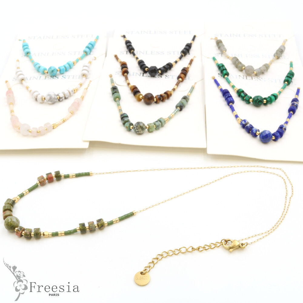 Collier acier et pierre naturelle - 10124